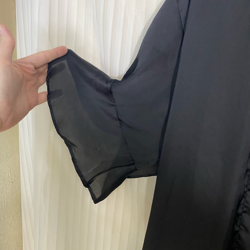 Victoria’s Secret Black Satin Kimono Robe Women’s S Sheer Ruffle Trim Tie Waist - Picture 4 of 5